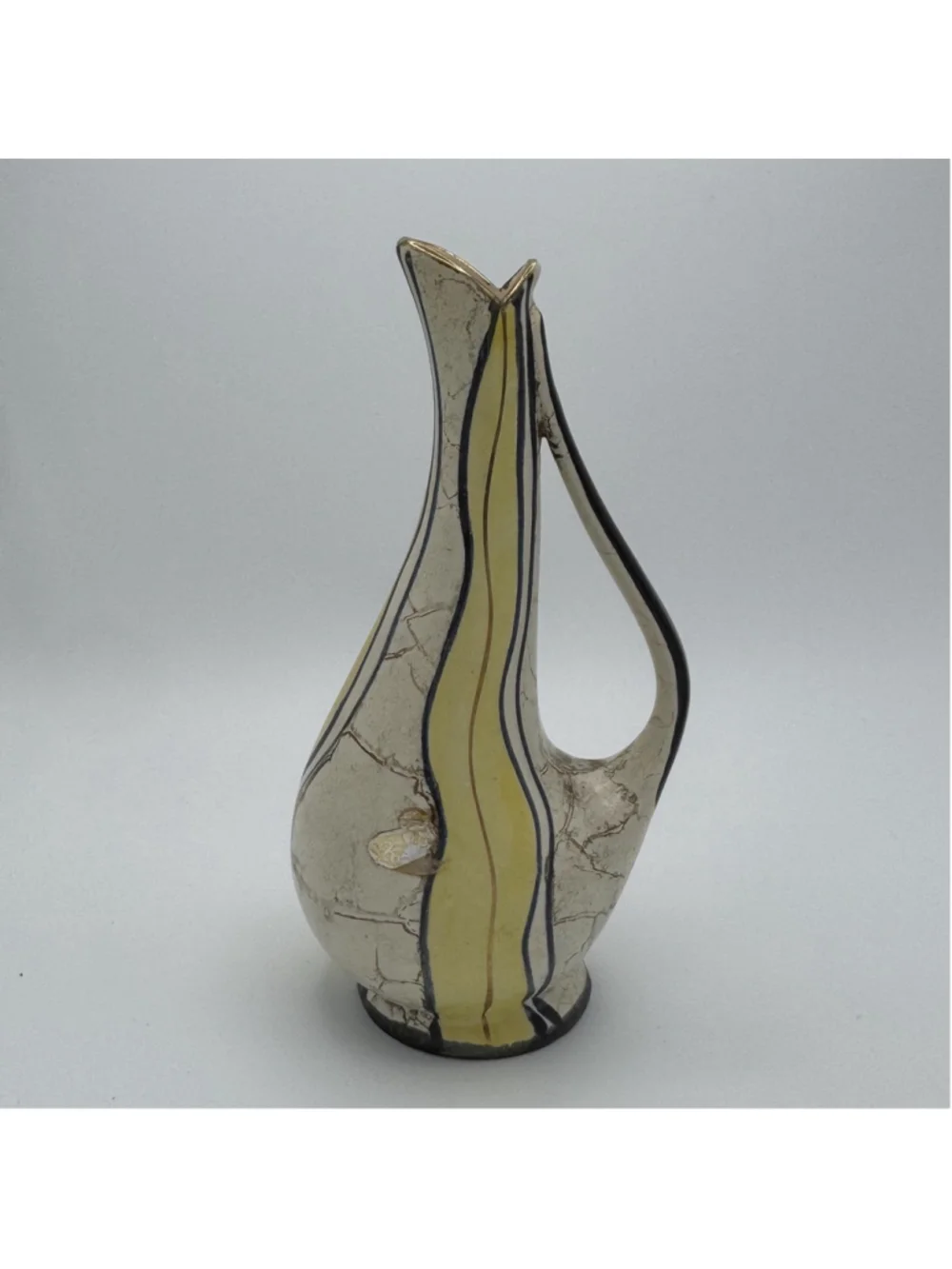 Vintage Mid Century Modern 8” Ceramic Pitcher Bud Vase | Atomic Cream Mustard Bl
